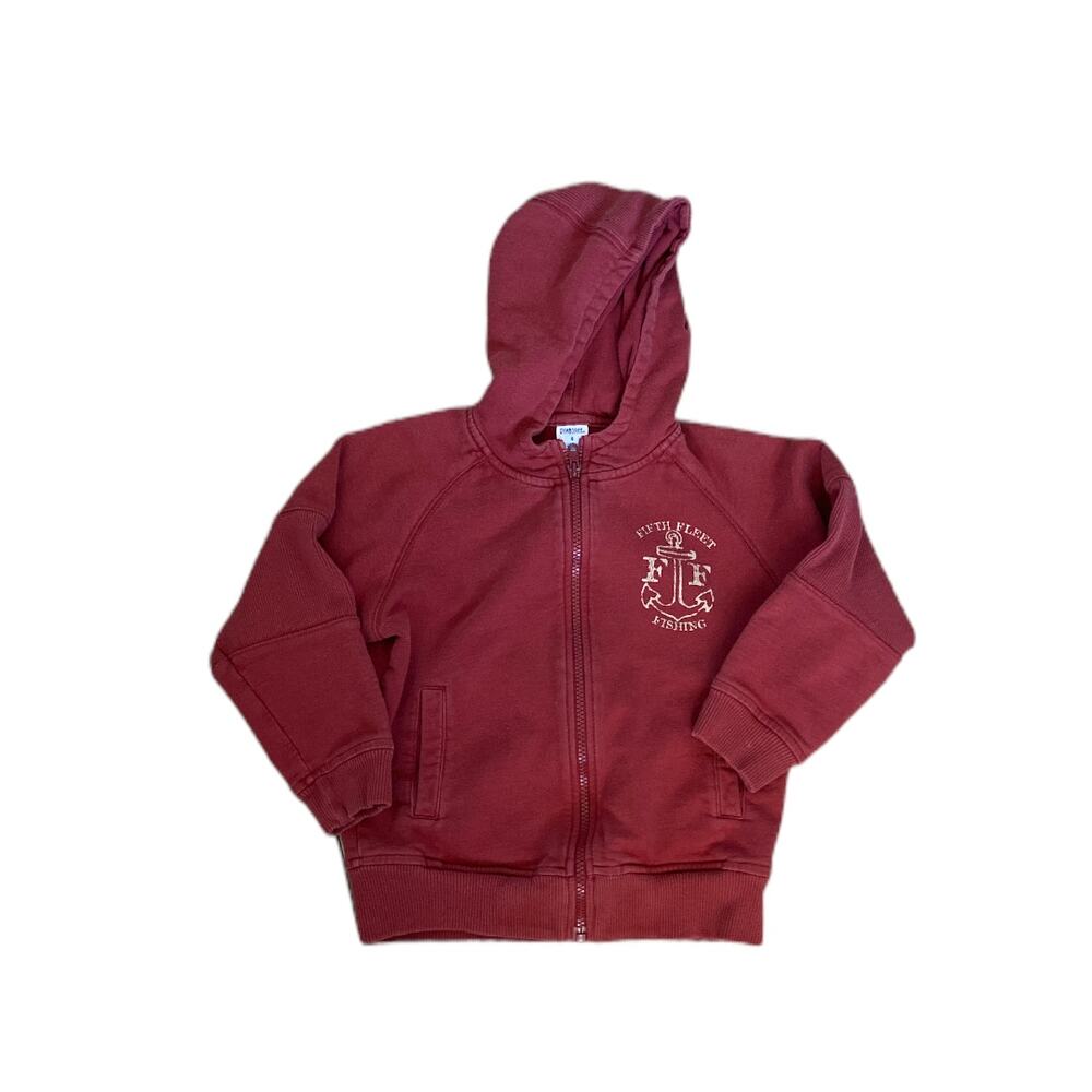 Gymboree Boys Hoodie Size 4 Fifth Fleet Anchor Red Vintage 100% Cotton Zip Front